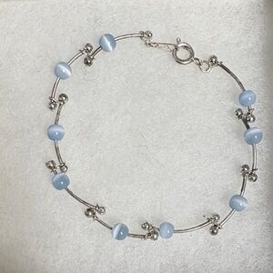 Chic Silver Bracelet with Light Blue Beads